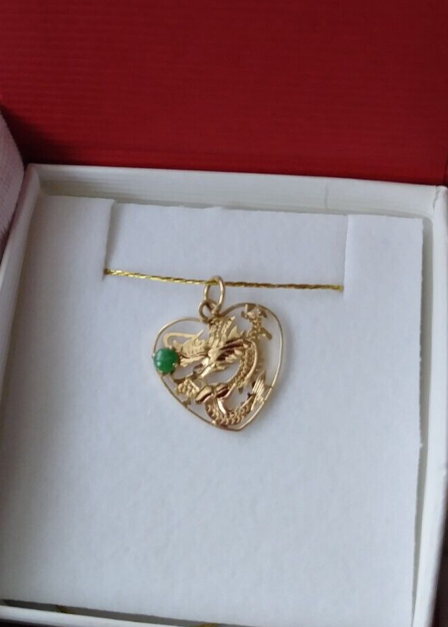 14k 585 gold imperial green jadeite ball and drangon pendent
