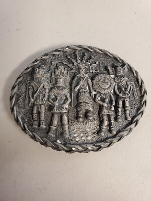 Vintage Pewter Belt Buckle Zuni Themed Signed EGE '92 Native American 