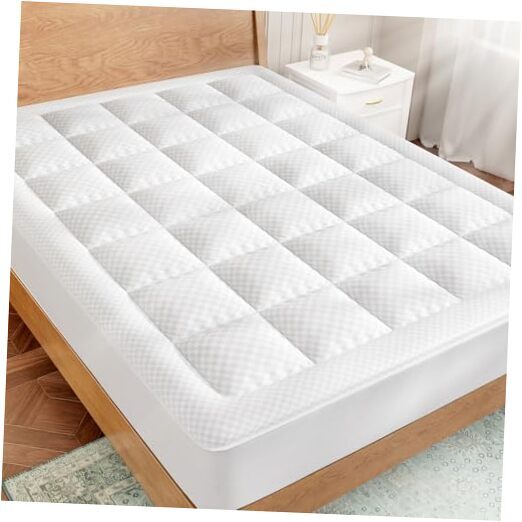 Quilted Fitted Mattress Pad - Elastic Fitted Mattress Protector - Queen White
