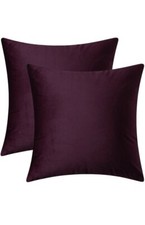 Set of 2, Cozy Solid Velvet Throw Pillow Case Covers 18x18" Soft Eggplant Purple