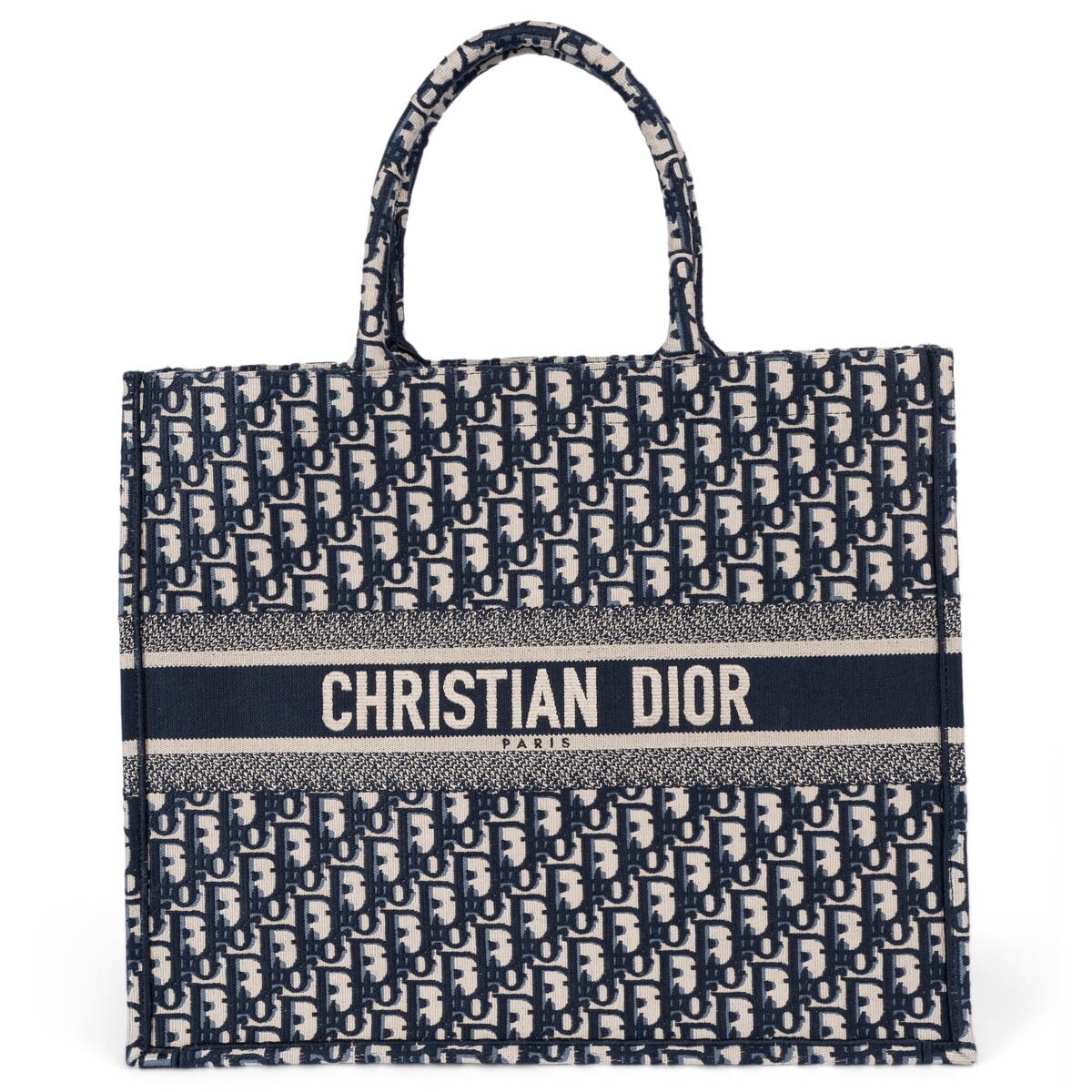 Christian Dior トートバッグ 青と白 キャンバス クリスチャンディオールブックトートバッグ ミニ ドット柄 青/白