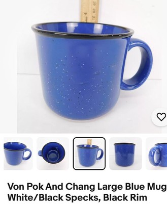 VINTAGE VON POK & CHANG BLUE SPECKLED STONEWARE 16 OZ MUGs Set Of Two
