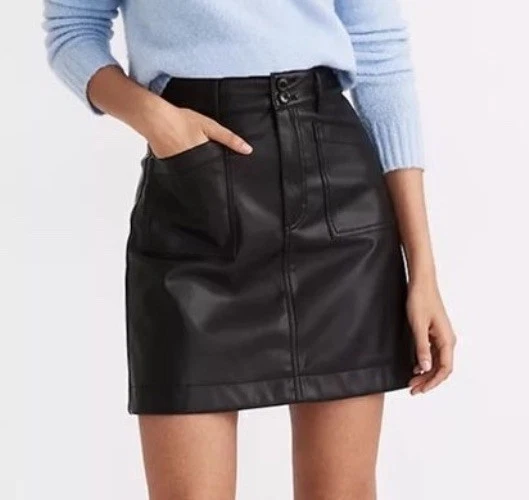 Minifalda negra nueva con etiquetas estilo Y2K Madewell de cuero vegano línea A talla 14 Foto 4 de 4