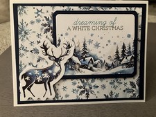 Handmade CARD KIT ,CHRISTMAS Teal, Houses, Deer, Snow, Stampin Up , 4 Plus Env