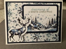 Handmade CARD KIT ,CHRISTMAS Teal, Houses, Deer, Snow, Stampin’ Up , 4 Plus Env