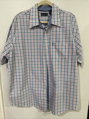 Arrow Men's Short Sleeve Button Down Shirt, Plaid, Red, White, Blue, XL