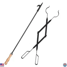 Heavy Duty 32" Pit Poker & 26" Tongs Set, Rust Resistant Camping Tools