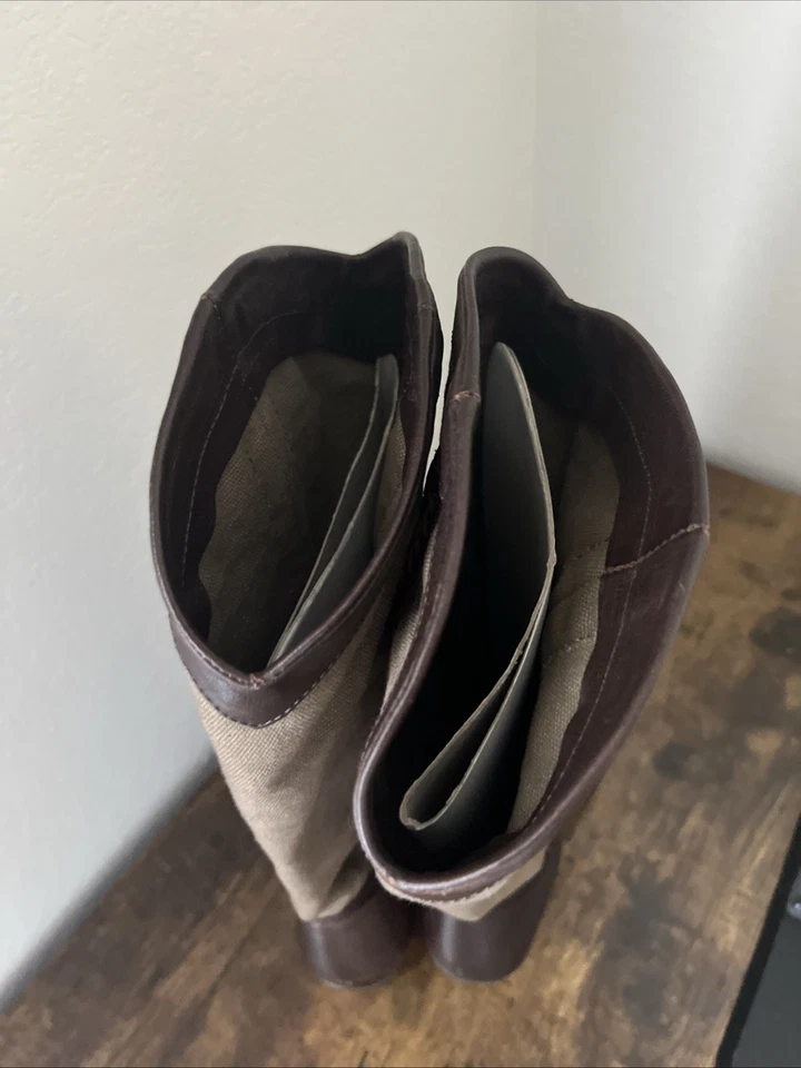 Frye Jane Trenzado Cuero Lona Bota de Montar Marrón EE. UU. 8 1/2 B 77225 Vaquero Occidental Foto 4 de 4