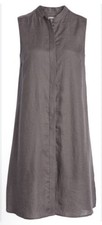 ANNE KLEIN Purpulish-Gray Sleeveless Mock Neck A-line Button Up Dress Size M