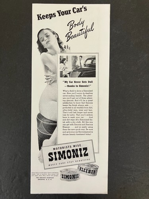 #ad 1940 Simoniz Kleener Keeps Your Body Beautiful Woman Sexy Bamp;W Vintage Print Ad $12.95