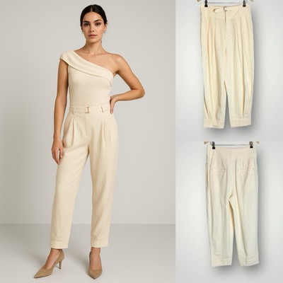 Free People Tapered Barrel Pants Women Size 10 Pleated Belt Hook & Bar Zip Close