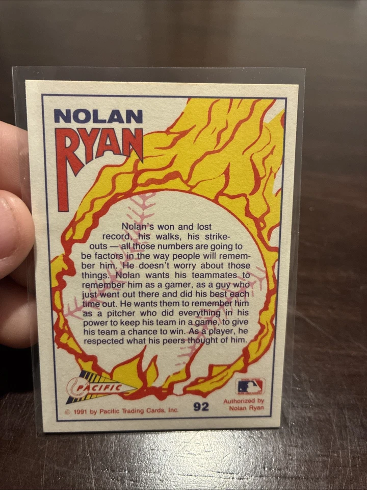 1991 Pacific Nolan Ryan #92 Nolan's A Real Gamer Bloody Lip Bloody Nolan - Image 2 of 2