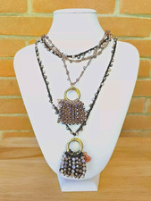 Collana Uncinetto Filo Lurex E Cristalli Con Ciondolo Borsetta