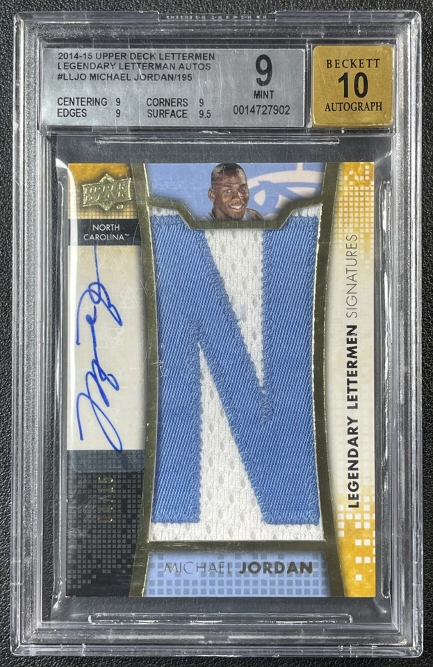 MICHAEL JORDAN BGS 9 2014-15 UPPER DECK LEGENDARY LETTERMAN PATCH AUTO 4/15 MINT