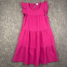 J Crew Muslin Ruffle Sleeve Tiered Dress Midi Hot Pink Size 00 Cotton EUC 195