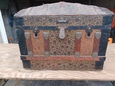 Antique Victorian Dome Top Steamer Trunk 1880s Camelback Chest Vintage Travel