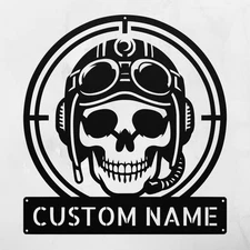 Personalized Skull Pilot Metal Sign Custom Aviation Decor Gift for Pilots