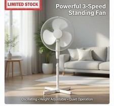 White Height Adjustable Oscillating Standing Fan-3 Speed,Powerful,Quite,123cm Up