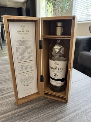The Macallan 25 Year Wooden Box & Empty Bottle 2023 Release