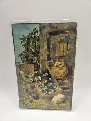 Antique Postcard Easter Embossed Chicks Gold Highlight [c 1910]