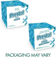 Presto! Ultra-Soft 3-Ply Premium Facial Tissues, 264 Count  (4 Packs of 66)