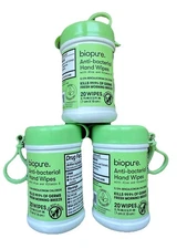 3 Biopure Antibacterial Travel Hand Wipes Keychain Fresh Morning Breeze Scent