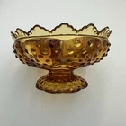 VTG Fenton Amber Hobnail Glass Pedestal Centerpiece Bowl 6 Candle Holder Read