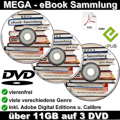 Ebook MEGA Sammlung auf 3 DVD 11,5 GB e-book Sammlung für PC Reader NEU Bücher
