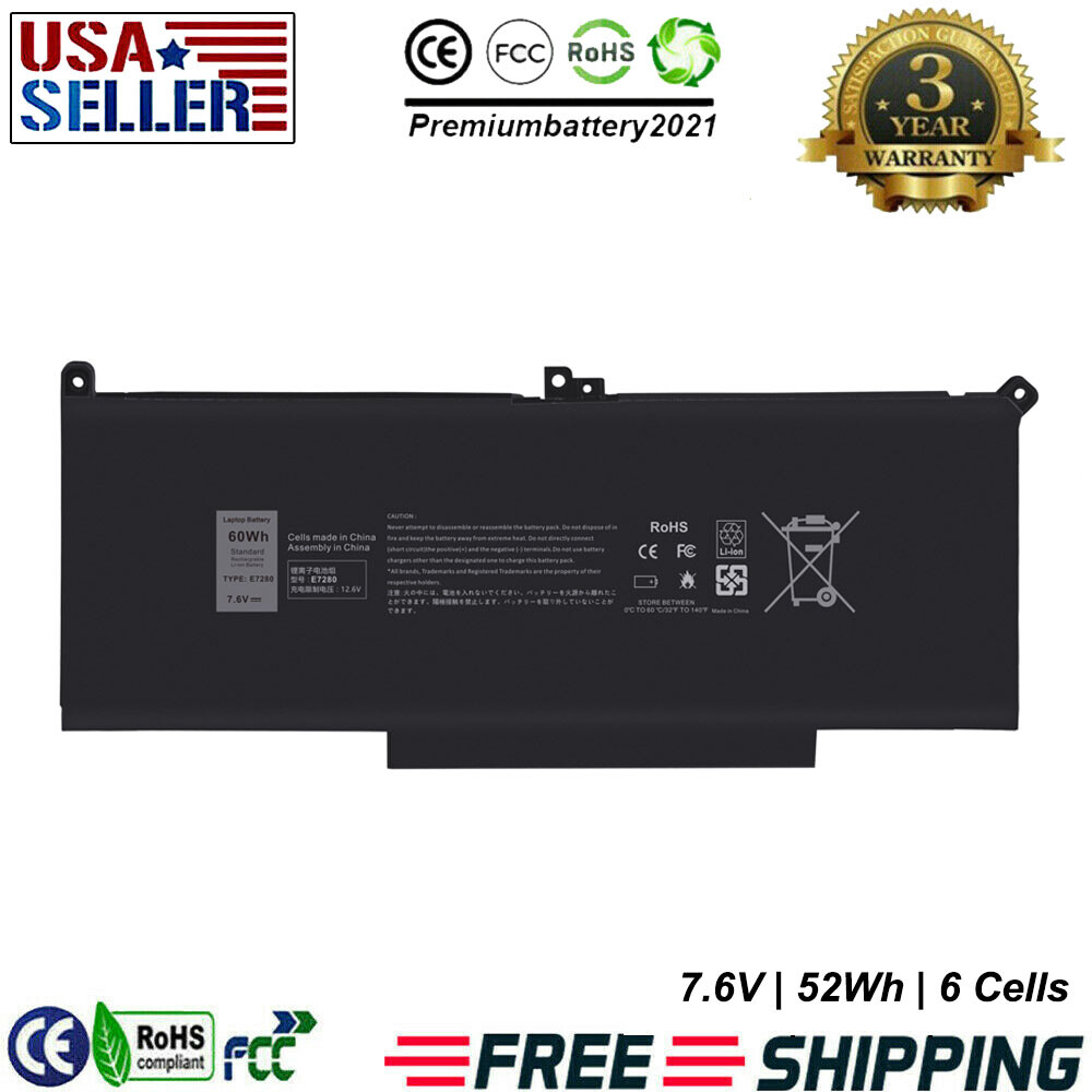 F3YGT Laptop Battery For DELL Latitude 12 7000 7280 7480 DM3WC 0DM3WC 2X39G F3YGT 7.6V 60WH Reviews