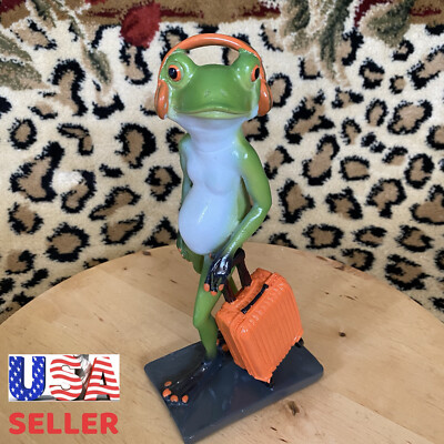 FROG 9  SCULPTURE FIGURINE RESIN - TRAVELING FROG- BRAND NEW- USA STOCK