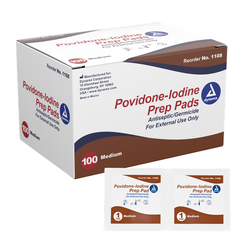 Dynarex BETADINE Povidone 1108 Iodine PVP Prep Pad Medium 100/BX SWABS