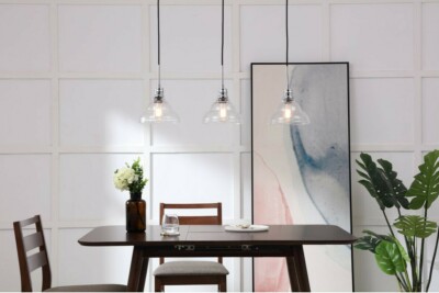 CLEAR BUBBLE GLASS DINING ROOM KITCHEN ISLAND PENDANT CHANDELIER 3 LIGHT 34.5