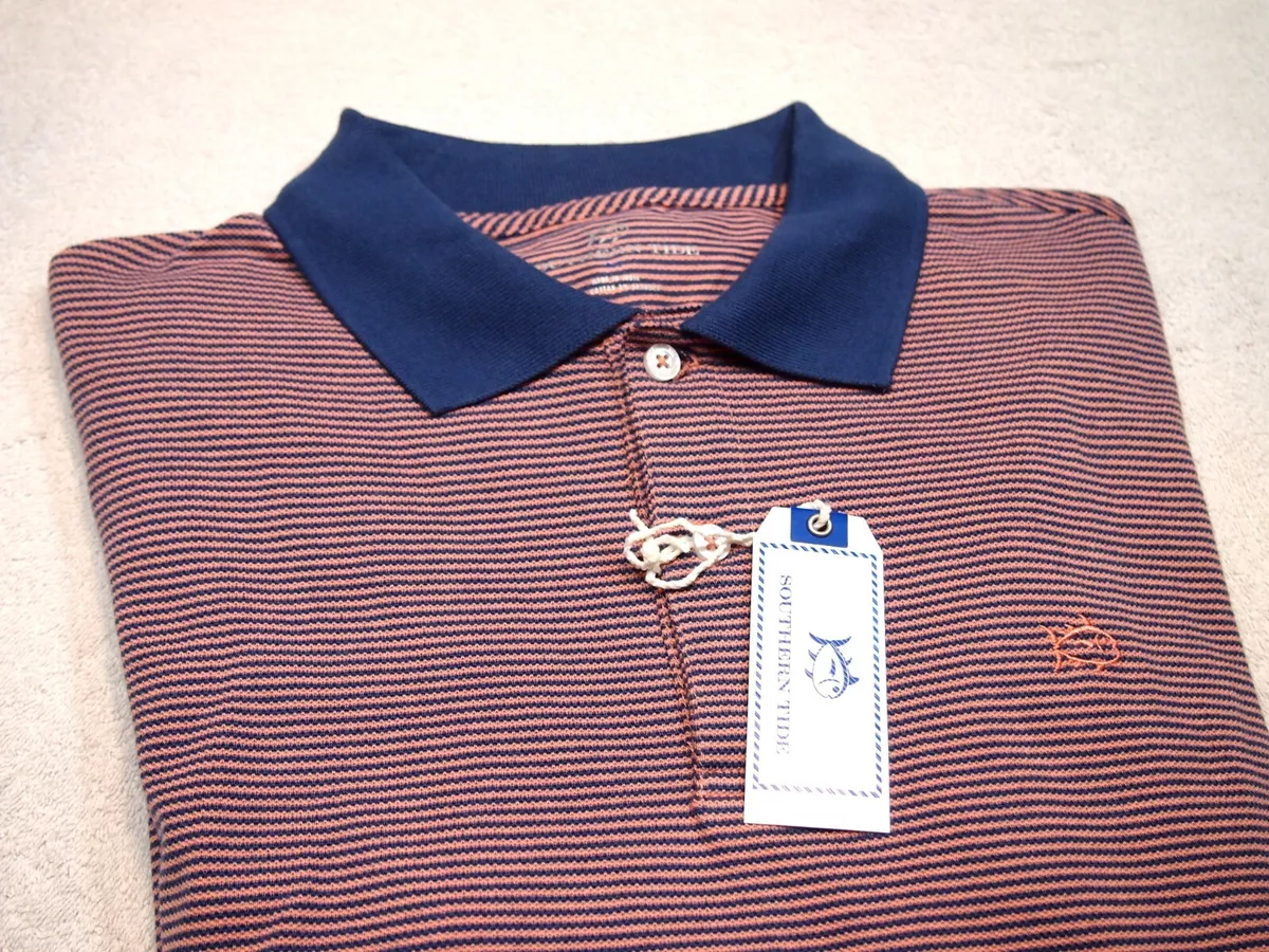 eBay Shirt Blue NWT $85 Polo Cotton Stretch | Tide Medium Stripe Southern Pink Skipjack