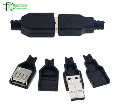 USB Typ A Stecker und Buchse 4 Pin Stecker und Buchse Kit mit schwarzer Kunststoffabdeckung