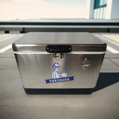 Yakimoto metal ice chest,silver,with Bottle Opener,51L 54Qt 85 Can Capacity