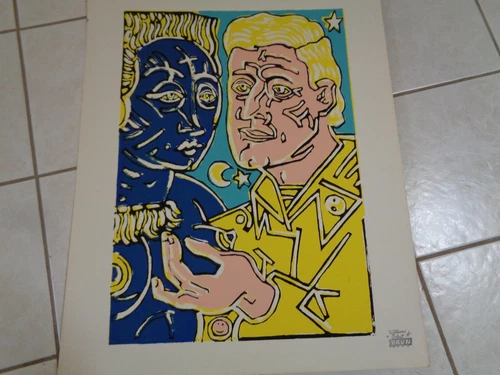 William Robert Brun Original Sketch Art Drawing Woodblock Listed Artist