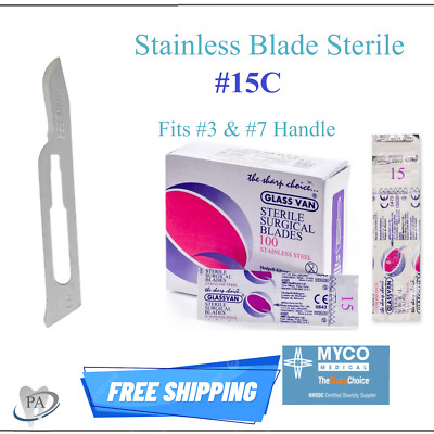 GLASSVAN Sterile Surgical Blades #15C Carbon / Steel, Surgery Blade 10-100/Bx US