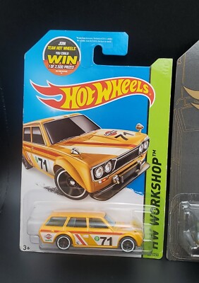 Hot Wheels HW Workshop 71 Datsun 510 Bluebird Wagon Yellow, Blue