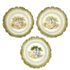 Victorian Courting Couple Topline Import JapanBisque 3 Shallow Bowl Plates 4.5"