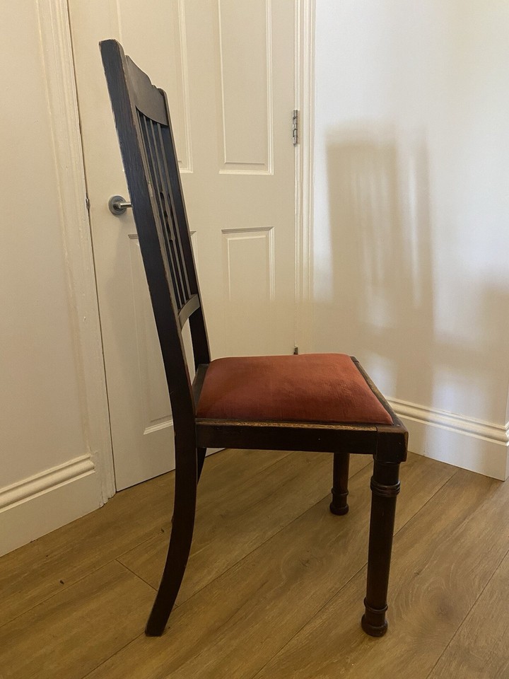Vintage Wooden Dining Chairs (x5) Cushioned Seats Dark Brown eBay