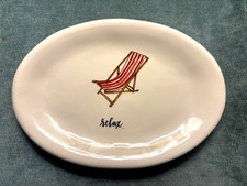 Rae Dunn Magenta RELAX 8" Appetizer Oval Plate Ocean Beach Chair NEW Summer