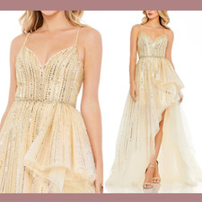 NWT 798 Mac Duggal 6 Embellished Sleeveless Draped A Line Gown Gold G1674