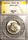 1960-D 50C Silver Franklin Head Half-dollar MS 64 FBL ANACS # 7351393 + Bonus