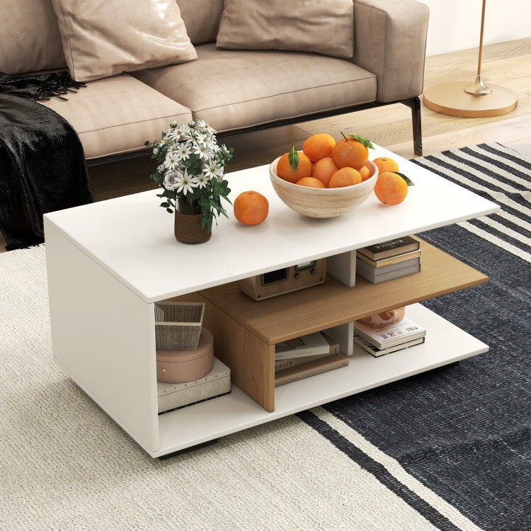 3 Tier Living Room Modern Rectangular Coffee Table L-shaped Middle