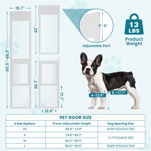Sliding Glass Dog Door Pet Safe Adjustable Height Insert Install No Damage - Picture 7 of 17