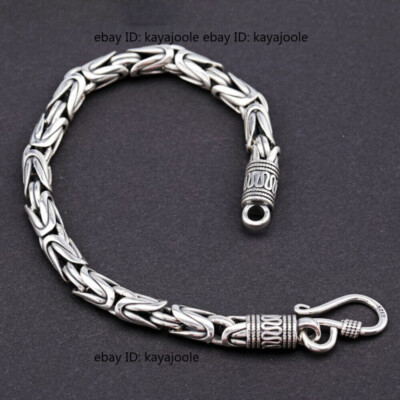 Fine Pure S925 Sterling Silver Chain 4-7mm Byzantine Link Bracelet