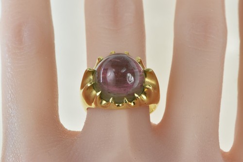 18K Watermelon Tourmaline Cabochon Statement Ring Yellow Gold *22 - Picture 5 of 6