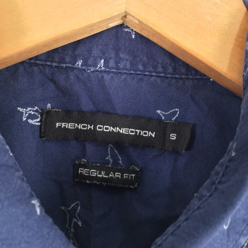 French Connection mens button up shirt size S navy blue shark print cotton030504 - Picture 3 of 9