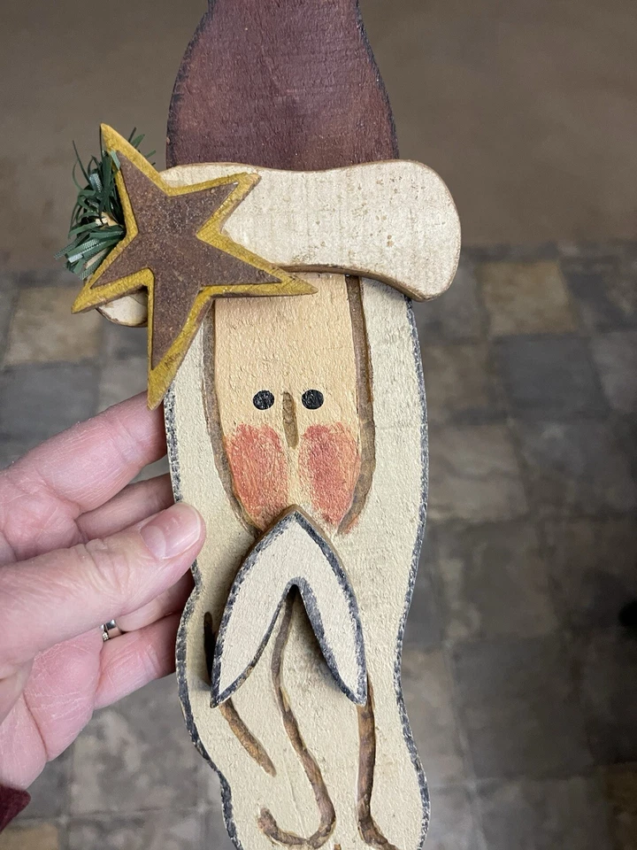 Tender Heart Treasures Hand Painted Santa Rustic Wood Vintage Wall Hanging 1998 - Image 3 of 4