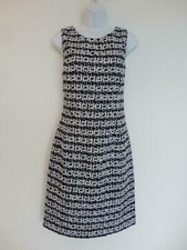 NWT OSCAR DE LA RENTA Navy Blue White Wool Cotton Tweed SLVS Pencil Dress 6